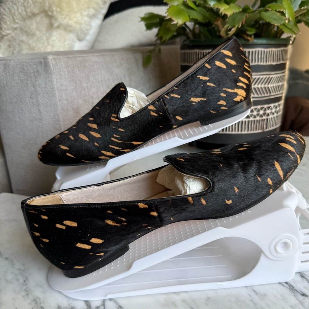 Cole Haan Grand Calfhair Loafers Size 7.5 – Black Tan Speckled Real Fur Flats